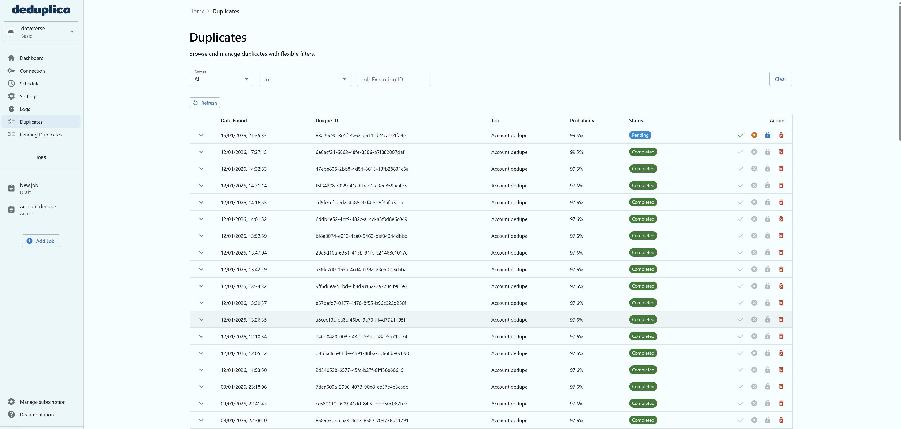 Reviewing found duplicate records